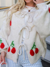 Tied Cherry Round Neck Long Sleeve Cardigan Woman Outerwear
