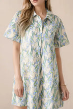 Floral Print Button-Up Shirt Dress Sage Woman Casual Dress