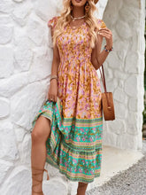 Printed Round Neck Cap Sleeve Dress Casual Dresses
