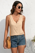 Ivy Lane Buttoned Deep V Tank Khaki Tanks & Camis
