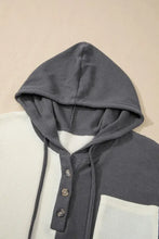Waffle-Knit Two-Tone Long Sleeve Hoodie Woman Sweatshirts
