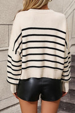 Striped Dropped Shoulder Round Neck Pullover Sweater Sweater Pullovers