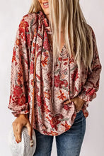 Floral Tie Neck Flounce Sleeve Blouse Woman Blouses