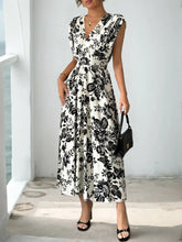 Printed V-Neck Cap Sleeve Dress Woman Casual Dress