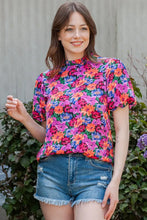 Floral Print Puff Sleeve Round Neck Blouse Woman Blouses