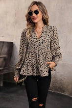 Perfee Notched Lantern Sleeve Tiered Top Taupe Woman Blouses