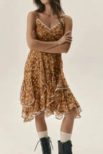 Floral Ruffle Cami Dress with Lace Trim Camel Casual Dresses