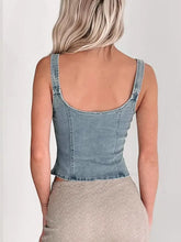 Fitted Denim Corset Tank Top with Front Zip Woman Denim Tops