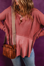 Notched Neck Long Sleeve Slit Blouse Woman Blouses