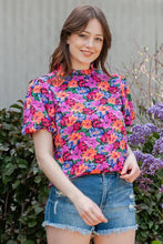 Floral Print Puff Sleeve Round Neck Blouse Woman Blouses
