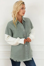 Raw Hem Collared Neck Button Up Long Sleeve Jacket Woman Outerwear