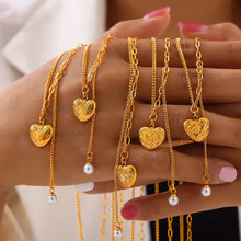 Titanium Steel Imitation Pearl Heart Pendant Necklace Necklaces