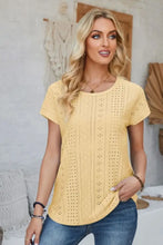 Eyelet Round Neck Rolled Short Sleeve T-Shirt Woman T Shirts