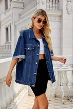 Button Down Half Sleeve Denim Jacket Woman Outerwear