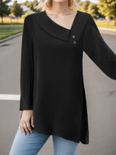 Asymmetrical Neck Long Sleeve Blouse Black Woman Blouses