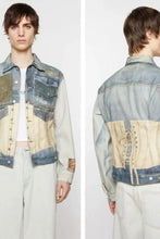 Men's Lace Up Back Button Up Denim Jacket Mens Tops