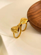 18K Gold-Plated Stainless Steel Bow Ring Fashion Jewelry