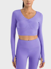 Millennia Ruched Cropped Long Sleeve Sports Top Light Indigo Woman Activewear