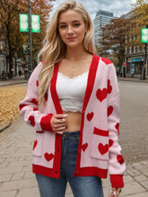 Heart Button Up Dropped Shoulder Long Sleeve Cardigan Woman Outerwear