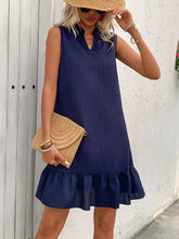 Ruffled Hem Notched Sleeveless Dress Navy Casual Dresses