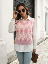 Geometric V-Neck Sweater Vest Woman Outerwear