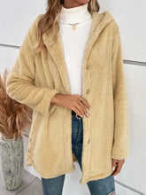 Fuzzy Button Up Hooded Jacket Pastel Yellow Woman Outerwear