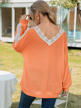 Ivy Lane Contrast Spliced Lace V-Neck Top Woman Blouses