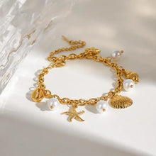 Ocean Theme Stainless Steel Chain Bracelet with Seashell and Starfish Pendants Bracelets