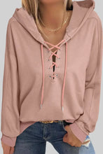 Lace Up Long Sleeve Hoodie Dusty Pink Woman Sweatshirts