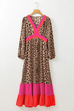 Leopard V-Neck Long Sleeve Maxi Dress Woman Maxi Dress