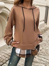 Devine Drawstring Plaid Long Sleeve Hoodie Woman Sweatshirts