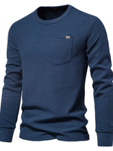 Men's Waffle-Knit Round Neck T-Shirt Navy Mens Tops