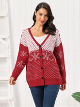 Snowflake Button Down Cardigan Deep Red Woman Outerwear