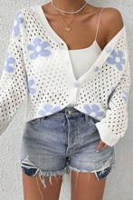 Flower Hollowed Out Button Down Long Sleeve Cardigan Woman Outerwear