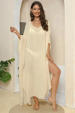 V-Neck Three-Quarter Sleeve Cover-Up Light Yellow One Size Swimwear Cover-Ups