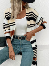 Perfee Striped Open Front Drop Shoulder Cardigan Woman Outerwear