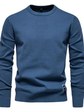 Men's Round Neck Long Sleeve Sweater Peacock Blue Mens Tops