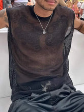 Men's Full Size Openwork Round Neck Tank Plus Size Black Mens Tops