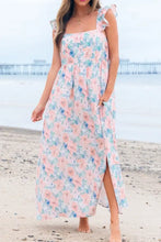 Floral Colorblock Flutter Straps Flowy Dress Blush Pink Casual Dresses