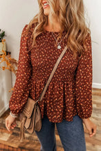 Floral Smocked Ruffle Hem Long Sleeve Blouse Woman Blouses