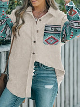 Perfee Pocketed Geometric Collared Neck Shacket Woman Outerwear