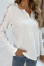 Shiny Spliced Lace Notched Neck Top Woman T Shirts