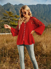 Spliced Lace Buttoned Blouse Deep Red Woman Blouses