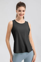 Wide Strap Round Neck Active Tank Black Woman Activewear