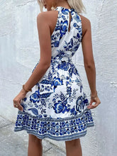 Floral Halter Neck Summer Dress with Belt Woman Casual Dress