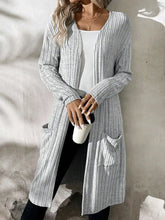 Ribbed Open Front Long Sleeve Cardigan with Pockets Woman Outerwear