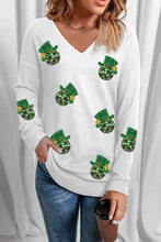 Women’s long sleeve V-neck T-shirt with green plaid leprechaun hat