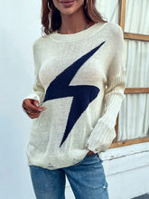 Lightning Graphic Distressed Sweater White Sweater Pullovers