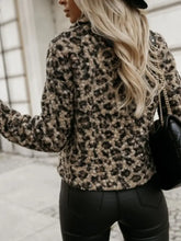 Fuzzy Animal Print Collared Neck Coat Woman Outerwear