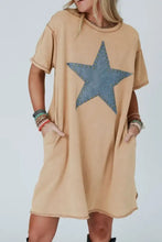 Mineral Wash Stud Beaded Star Pocketed T Shirt Dress Casual Dresses